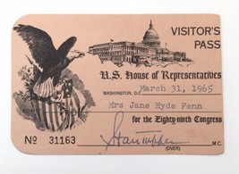 1965 House of Representatives Visitor Pass 89th Congress Signed Stanley ... - £11.55 GBP