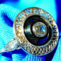 Earth mined Diamond Onyx Art Deco Engagement Ring Antique Filigree Setting - £1,468.40 GBP