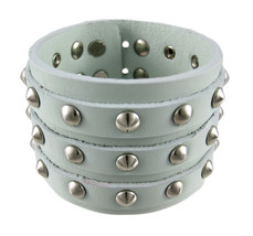 Zeckos Gray Leather 3 Row Cone Spiked Wristband - £11.31 GBP