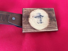 Belt/  with a wooden cowboy  buckle/ - £35.17 GBP