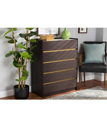 Paras Dark Brown and Gold 5-Drawer Chest w/Faux Marble Top - $3,276.54 MXN