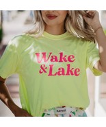 Wake and Lake Graphic Cotton Tee Neon Yellow and Hot Pink - $617.27 MXN