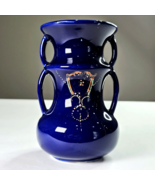 Vintage Vase Blue Double Handle Hand Painted Gold Accent Made in Japan 6... - €10,19 EUR