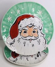 2 Ceramic Dinner Plates ELI + ANA Sammy Santa Green Christmas Holiday 10.5&quot; - £39.57 GBP