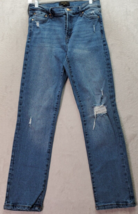 Rachel Roy Jeans Women&#39;s 6 Blue Denim Flat Front Straight Leg Distressed... - £19.60 GBP