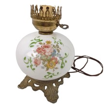 Vintage Hedco Hand Painted Floral White Glass Hurricane 3-Way Lamp Base Parlor - £30.43 GBP