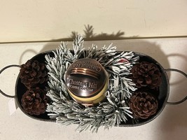 New Rustic tray with winter wreath and pinecones and jar Candle - Centerpiece image 6