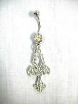 Egyptian Ankh Eternal Life Symbol Deco Charm On 14g Clear Cz Belly Ring Barbell - £9.63 GBP