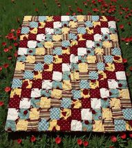 Handmade Patchwork Quilt-Red blue white yellow Rose floral Lap Quilt 50"... - $54.45