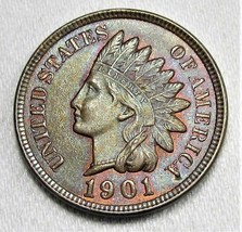 1901 Indian Cent VCH+ UNC Brown Red in Protected Areas AD135 - £61.73 GBP