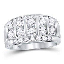 14kt White Gold Mens Round Channel-set Diamond Striped Wedding Band Ring - £2,077.13 GBP