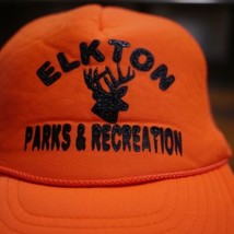 Vtg Elkton Virginia PARKS REC Fluorescent Neon Orange Hunting Baseball Cap Hat - £23.36 GBP