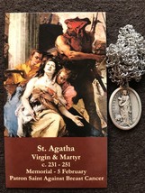 St. Agatha Necklace, patron saint against cancer with 2 Free Prayer Cards - £9.56 GBP