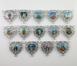 100pcs of Assorted 14 Double Sided Heart Shaped Divine Mercy Rosary Centerpieces - £23.51 GBP