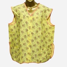 Vintage Yellow Floral Print Smock Apron Pearl Snap Pockets Made in USA W... - $19.00