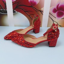 New arrival Red Crystal Women wedding shoes with matching bags Thick Heel High P - £92.42 GBP