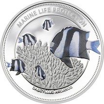 25g Silver Coin 2015 Palau Marine Life Dascyllus aruanus White Tail Dams... - $117.60