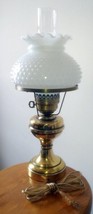 Vintage Underwriters Laboratories Brass Hurricane Lamp w/ Hobnail Glass Shade - £73.04 GBP