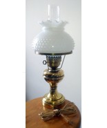 Vintage UNDERWRITERS LABORATORIES Brass Hurricane Lamp w/ Hobnail Glass ... - £74.42 GBP