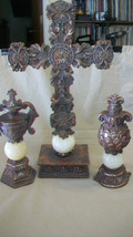 DECORATIVE RESIN CROSS WITH TWO SIDE PIECES, ANTIQUED FINISH RESIN, UNIQUE - $125.00