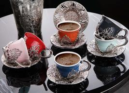LaModaHome Espresso Coffee Cups with Saucers Set of 6, Porcelain Turkish Arabic  - £42.36 GBP