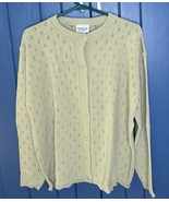 New Vintage Light Beige Pointelle Cardigan Sweater Large Cottagecore Gra... - £23.52 GBP