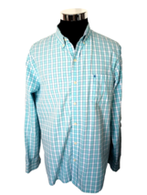 IZOD Shirt Men&#39;s Size XLarge Slim Fit Aqua Blue Checks Button Front Long Sleeves - £17.30 GBP