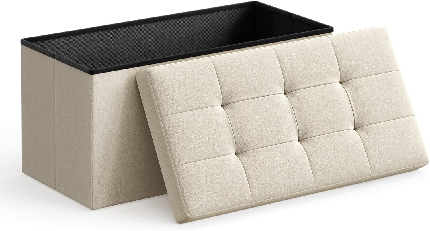 Songmics 30 Inches Folding Storage Ottoman Bench, Storage Chest,, Beige ... - $55.92