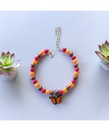 Beaded Butterfly Bracelet Red Orange Adjustable - $8.90