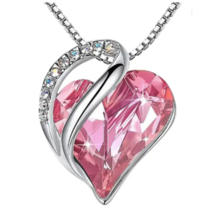 Womens Pink Heart Shaped CZ Pendant Stainless Steel Box Chain 24&quot; Necklace Gift - £7.50 GBP
