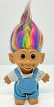 Vintage Bright of America Troll Rainbow Hair Jewel Earring Overalls Striped Tee - $9.49