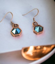 Antique Copper Hex Earrings with Swarovski Metallic Blue Crystal - £16.42 GBP