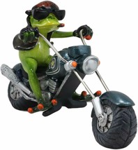 8.5&quot;L Born To Ride Biker Frog Smoking Cigar On Blue Chopper Motorcycle Statue - £25.80 GBP