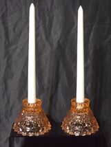 RARE Vintage JEANNETTE Single Light Candlesticks HOLIDAY PINK Buttons &amp; ... - $33.87