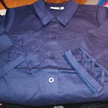 NEW Womens Denim &amp; Co. Short Sleeve top Blue, size 3X lattice sleeves - £15.61 GBP