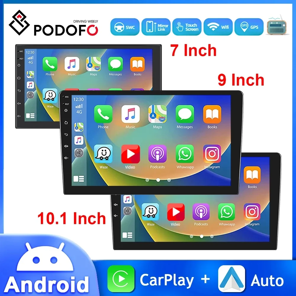 Podofo 10.1&quot;/9&quot;/7 &quot; Android Car Radio 2Din Multimedia Video Player Carplay - £43.06 GBP+