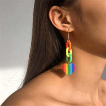 Rainbow Acrylic &amp; 18K Gold-Plated Chain Heart Drop Earrings - £11.14 GBP