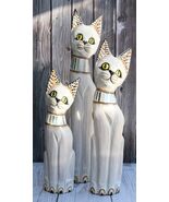 Balinese Wood Handicraft White Siamese Feline Cat Family Set of 3 Figuri... - $857.67 MXN