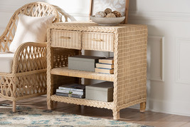 Prunella Japandi Sun Bleached Rattan 2-Drawer Console Table - $10,417.91 MXN