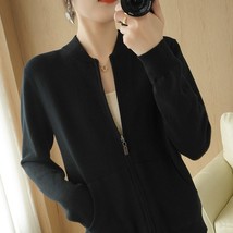 Zipper Cashmere Sweater Cardigan Women Stand-Up Collar Loose  Solid Knit Sweater - £110.63 GBP