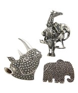 Trois 3 Vintage 925 Argent Marcassite Safari Animaux,Éléphant,Rhinocéros - €143,08 EUR