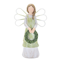 Set Of Two 7&quot; Green Polyresin Angel Figurine - £41.25 GBP