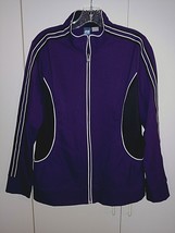 SJB ACTIVE LADIES DK PURPLE/BLACK WARM-UP JACKET-L-100% POLYESTER-WORN O... - $11.29