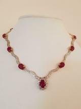 26.25Ct  Oval Ruby &amp; Diamond Pretty Party Necklace in 14k Two Tone Gold Over - £220.85 GBP