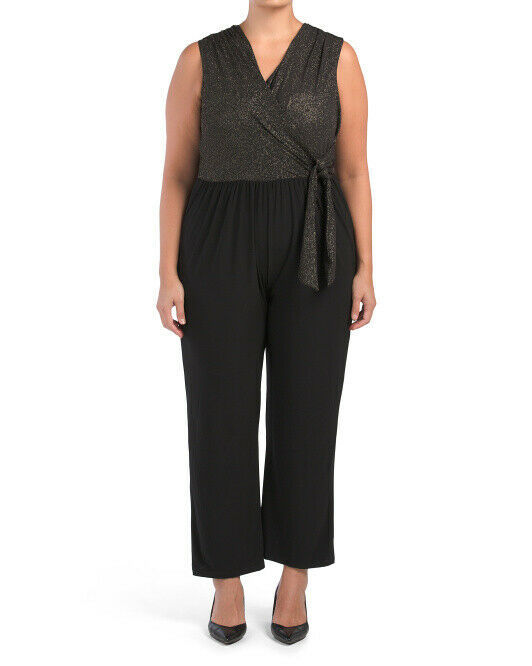 Primary image for NEW TIANA B BLACK GOLD EMBELLISHED JERSEY WIDE LEG JUMPSUIT SIZE 1 X WOMEN