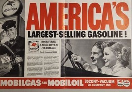 1937 Print Ad Mobiloil &amp; Mobilgas Couple in Car Gas Station Attendant &amp; Pump - £17.04 GBP
