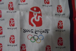 Bejing 2008 Olympic Scarf 5 ft Scarf collectible small stain White VG+ - £10.19 GBP