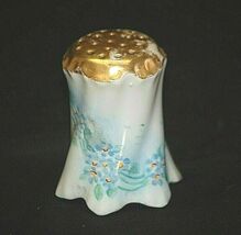 White Porcelain Single Salt or Pepper Shaker Blue Floral Gold Trim - $9.89