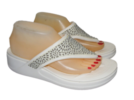 Crocs MONTEREY DIAMANTÉ Dual Comfort White Flip Flop Wedge Sandals Size ... - $28.00