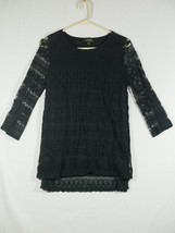 Vintage Cal Style Black Layered Sheer Lined Long Sleeve Boho Blouse Small - £11.84 GBP